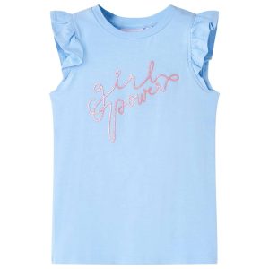 T-shirt para criança manga com folhos azul-claro 140