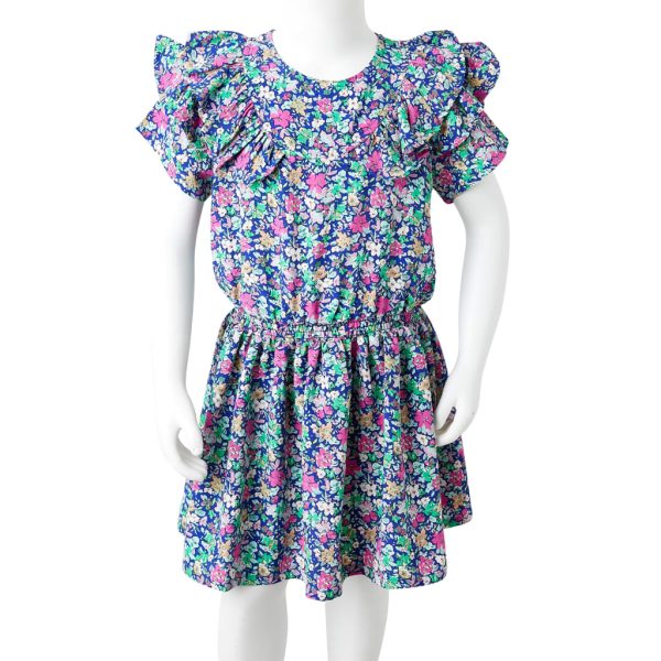 Vestido de manga com folhos para criança azul-cobalto 140 - Image 8