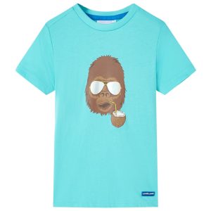 T-shirt de manga curta para criança ciano 104