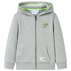 Sweatshirt para criança com capuz e fecho caqui-claro mesclado 92