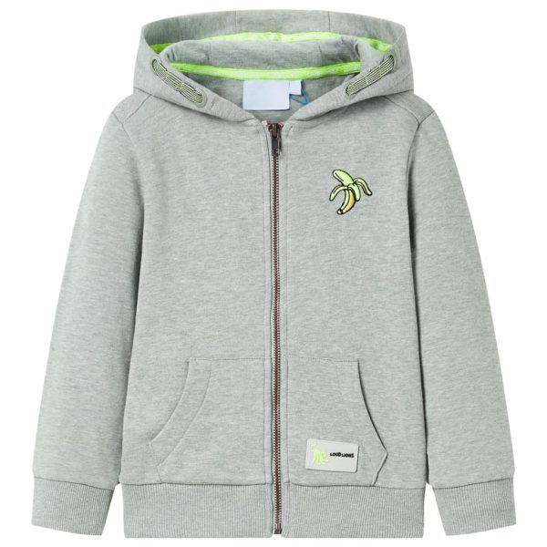 Sweatshirt para criança com capuz e fecho caqui-claro mesclado 104