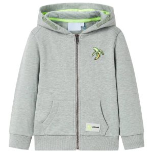 Sweatshirt para criança com capuz e fecho caqui-claro mesclado 116