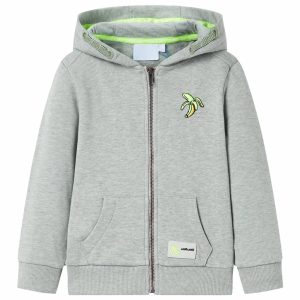 Sweatshirt para criança com capuz e fecho caqui-claro mesclado 128