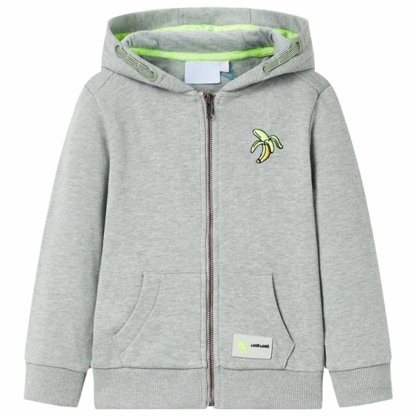 Sweatshirt para criança com capuz e fecho caqui-claro mesclado 128