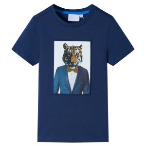 T-shirt de manga curta para criança azul-escuro 140