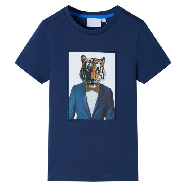 T-shirt de manga curta para criança azul-escuro 140