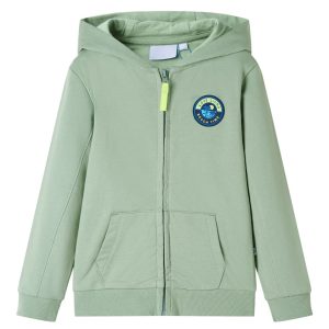 Sweatshirt para criança com capuz e fecho caqui 128