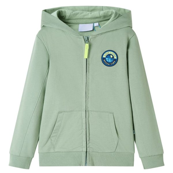 Sweatshirt para criança com capuz e fecho caqui 128