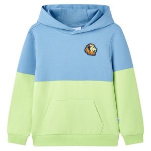 Sweatshirt para criança com capuz azul e amarelo-claro 104