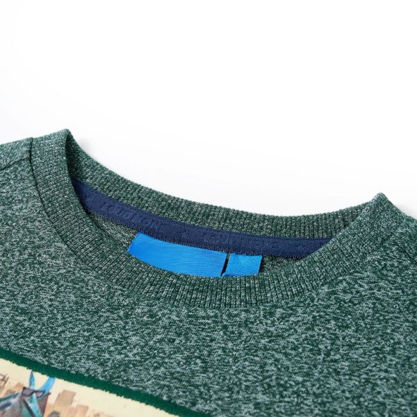 T-shirt de manga comprida para criança verde-escuro mesclado 104 - Image 3