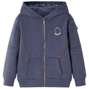 Sweatshirt para criança com capuz e fecho azul-escuro mesclado 104