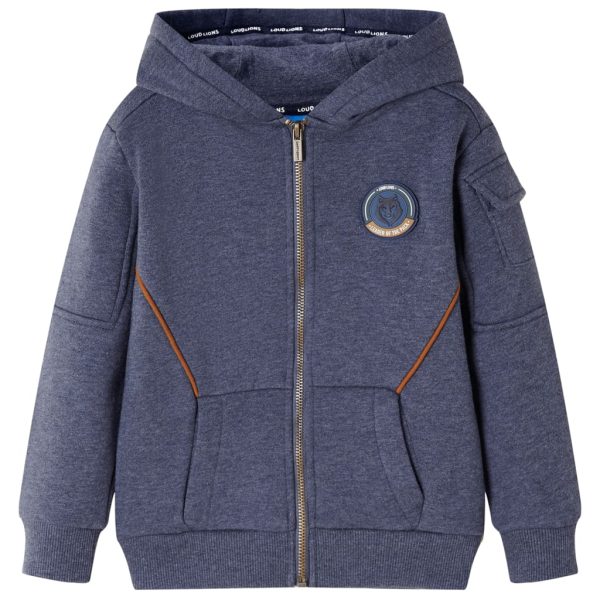 Sweatshirt para criança com capuz e fecho azul-escuro mesclado 104