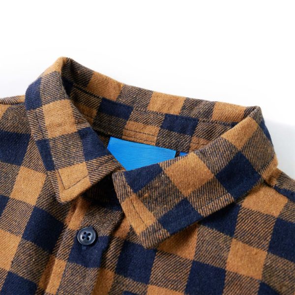 Camisa de xadrez para criança conhaque e azul 92 - Image 3