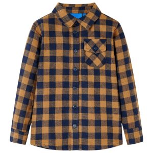 Camisa de xadrez para criança conhaque e azul 104