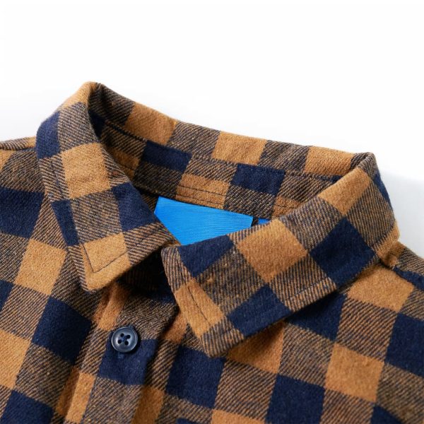 Camisa de xadrez para criança conhaque e azul 104 - Image 3