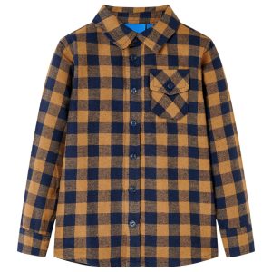 Camisa de xadrez para criança conhaque e azul 116