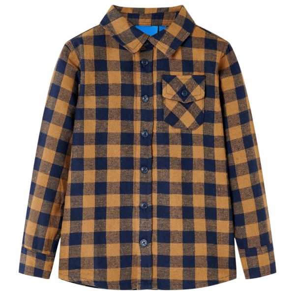 Camisa de xadrez para criança conhaque e azul 116