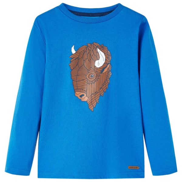 T-shirt de manga comprida para criança azul-cobalto 140