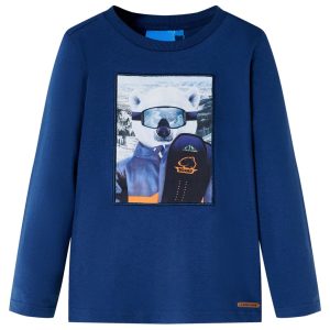 T-shirt de manga comprida para criança azul-ganga 140