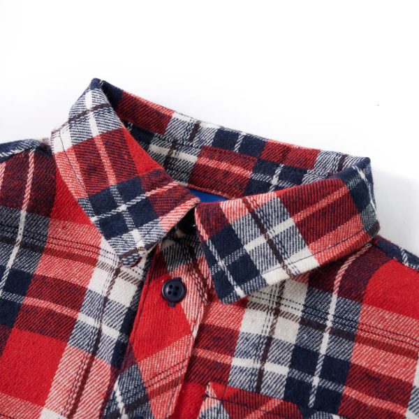 Camisa de xadrez para criança vermelho e azul-marinho 104 - Image 3