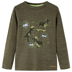 T-shirt de manga comprida para criança caqui-escuro mesclado 128