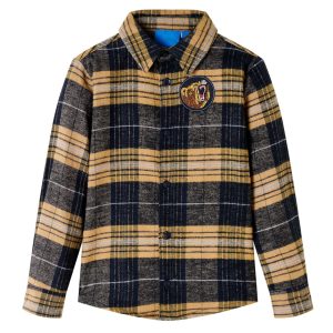 Camisa de xadrez para criança amarelo e preto 140