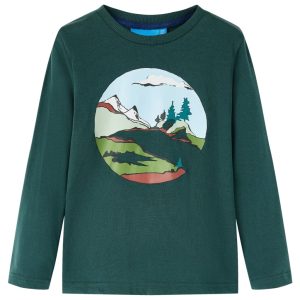 T-shirt de manga comprida para criança verde-escuro 92