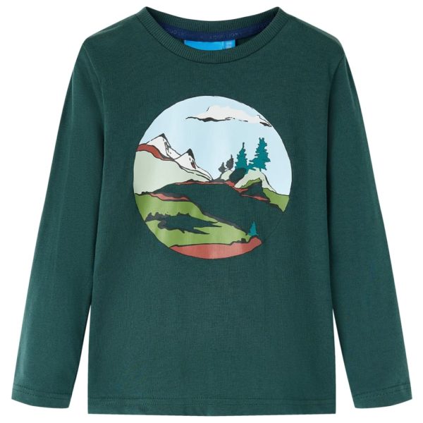T-shirt de manga comprida para criança verde-escuro 92