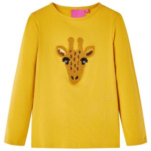 T-shirt de manga comprida para criança ocre-escuro 140