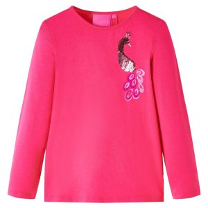 T-shirt de manga comprida para criança rosa-choque 128