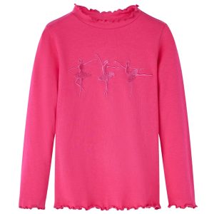 T-shirt de manga comprida para criança rosa-choque 128