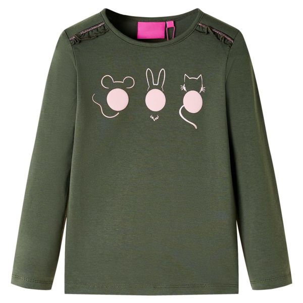 T-shirt de manga comprida para criança cor caqui 140