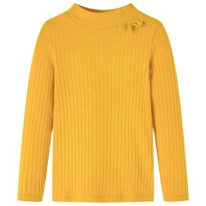 T-shirt manga comprida p/ criança malha canelada ocre-escuro 92