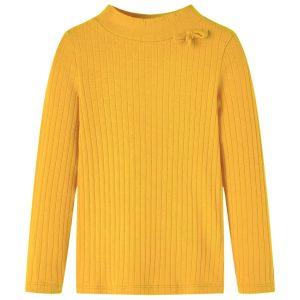 T-shirt manga comprida p/ criança malha canelada ocre-escuro 140