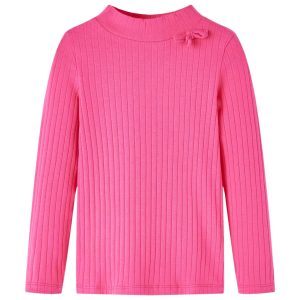 T-shirt manga comprida p/ criança malha canelada rosa-choque 92