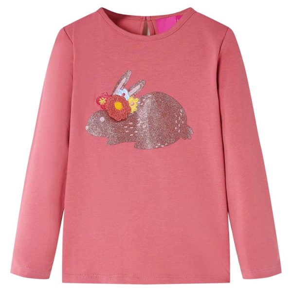 T-shirt de manga comprida para criança rosa-velho 128