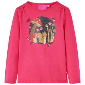 T-shirt de manga comprida para criança rosa-choque 92