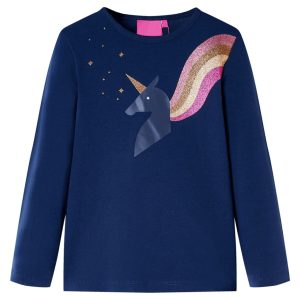 T-shirt de manga comprida para criança azul-marinho 128