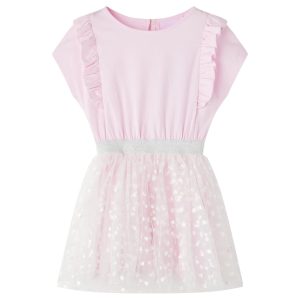Vestido de criança com folhos rosa-claro 128