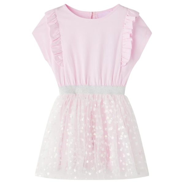 Vestido de criança com folhos rosa-claro 128
