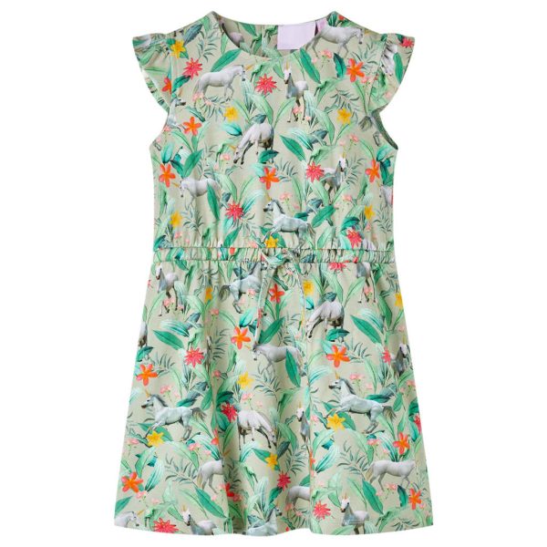 Vestido de criança com manga sino caqui-claro 104