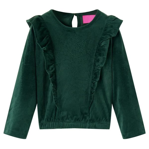 Blusa para criança com folhos verde-escuro 116