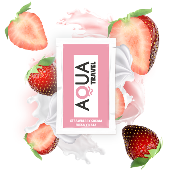 LUBRIFICANTE À BASE DE ÁGUA DE CREME DE MORANGO AQUA TRAVEL - 6 ML