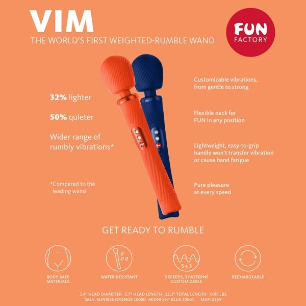 FÁBRICA DIVERTIDA - VIM SILICONE RECARREGÁVEL VIBRATÓRIA PESADA RUMBLE WAND  MEIA-NOITE - Imagen 6