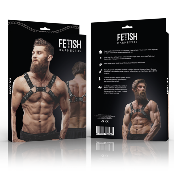 FETISH SUBMISSIVE ATTITUDE - ARNÊS DE BULLDOG DE PEITO DE COURO ECO AJUSTÁVEL PARA HOMEM - Imagen 4