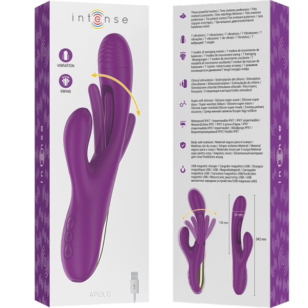 INTENSE - APOLO VIBRADOR MULTIFUNÇÃO RECARREGÁVEL 7 VIBRAÇÕES COM LÍNGUA OSCILANTE ROXA - Imagen 7