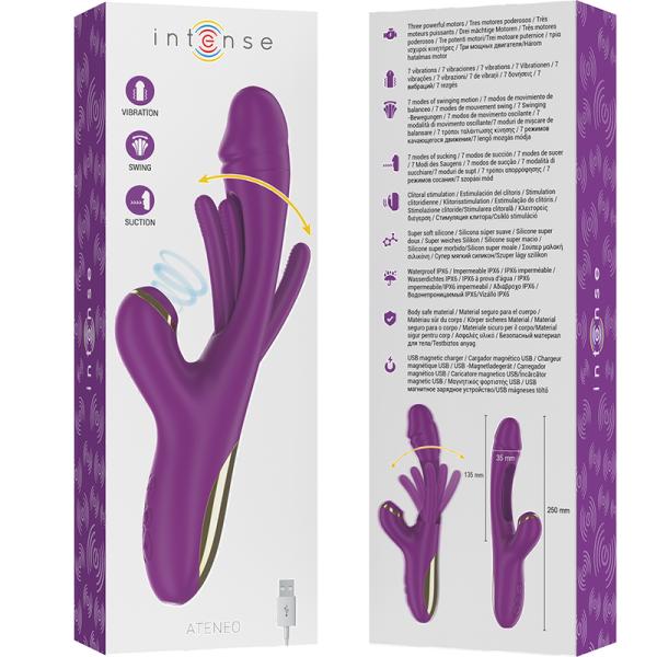 INTENSE - ATENEO VIBRADOR MULTIFUNÇÃO RECARREGÁVEL 7 VIBRAÇÕES COM LÍNGUA OSCILANTE E SUCÇÃO ROXA - Imagen 7