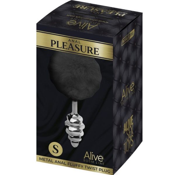 ALIVE - PLUG DE PRAZER ANAL ESPIRAL METAL FLUFFY PRETO TAMANHO S - Imagen 3