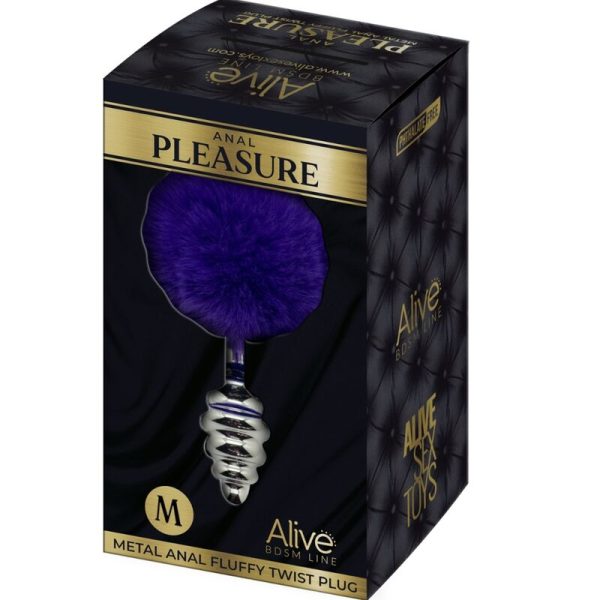 ALIVE - PLUG DE PRAZER ANAL ESPIRAL METAL FLUFFY DARK VIOLETA TAMANHO M - Imagen 5