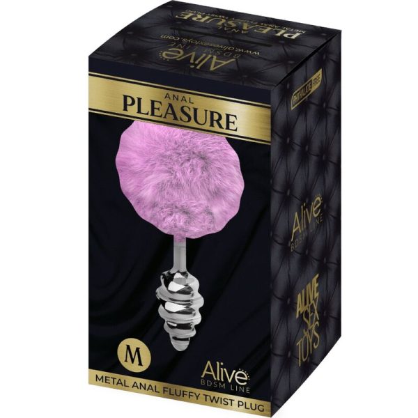 ALIVE - PLUG PRAZER ANAL ESPIRAL METAL FLUFFY VIOLETA TAMANHO M - Imagen 4
